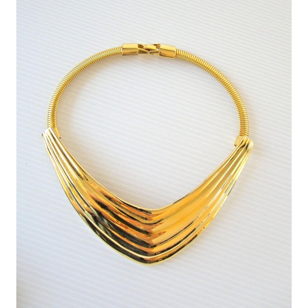 ALEXIS KIRK Gold Tone Sculptural Collar Choker Necklace Signed Vintage